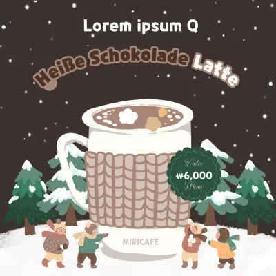Kitschige Werbung für heißen Schokoladen-Latte in Beige und Braun