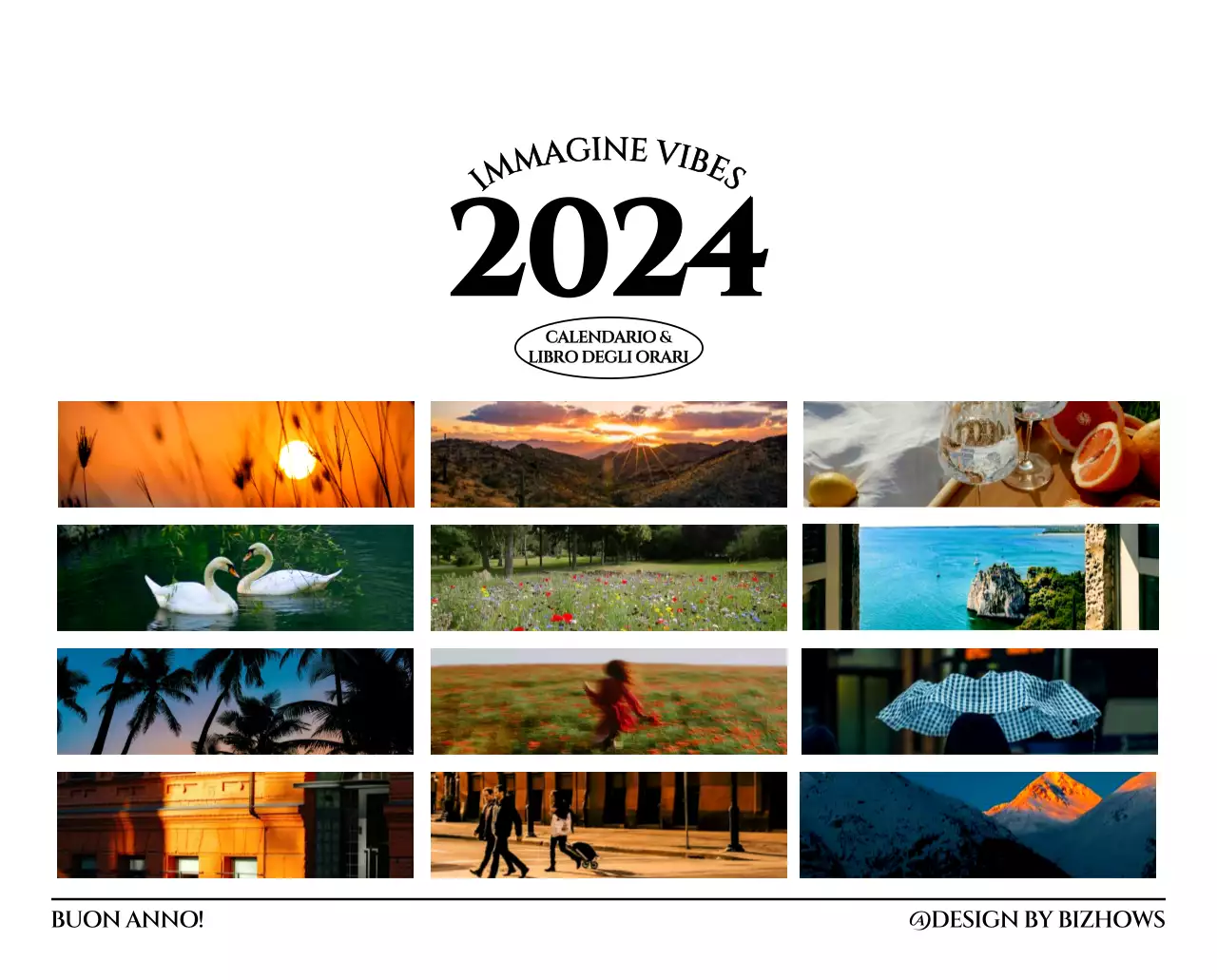 Calendario da parete in stile semplice con concetto di fotografia di viaggio emozionale in bianco e nero