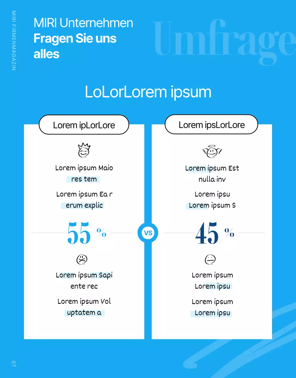 Moderne Unternehmenszeitschrift in Hellblau und Weiß