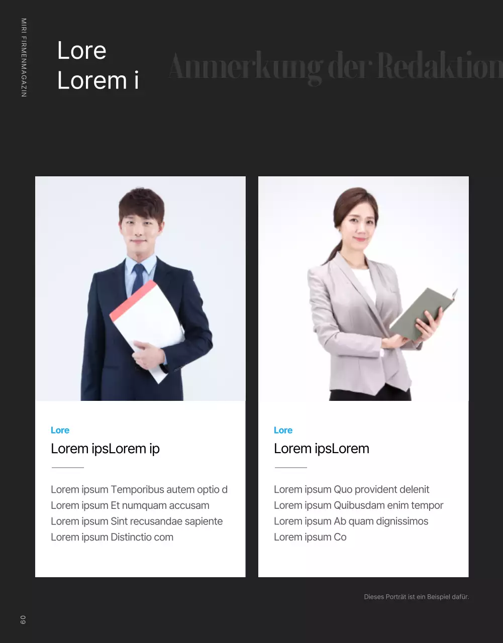 Moderne Unternehmenszeitschrift in Hellblau und Weiß