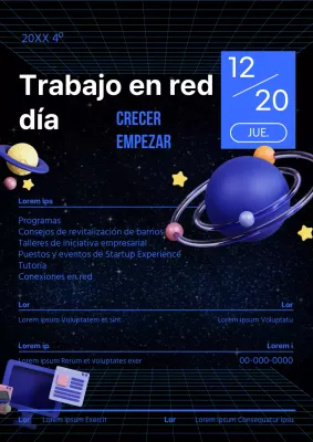 Promueva una moderna jornada de networking de startups en azul y negro