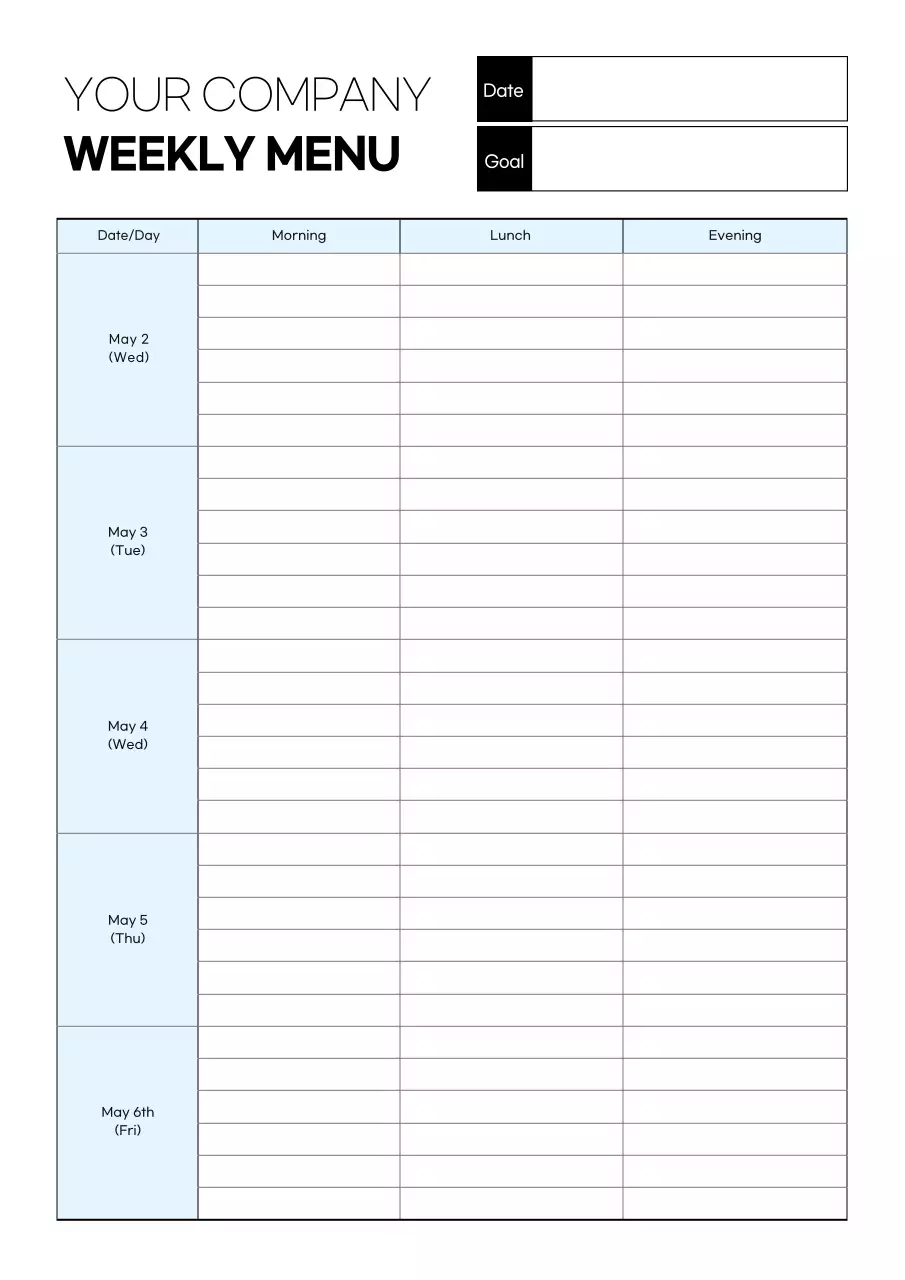 White Minimal Menu Planner