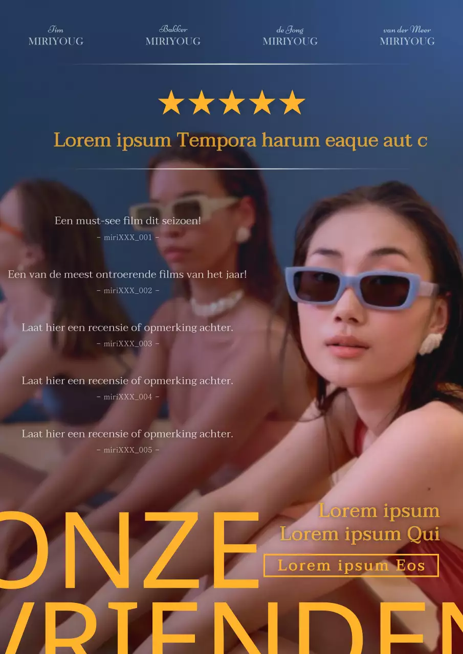 Promoot moderne filmrecensies in lichtblauw en geel