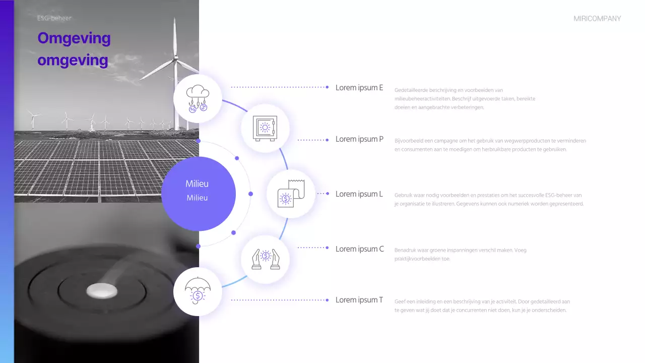 Een modern ESG-duurzaamheidsverslag in paars en lichtblauw