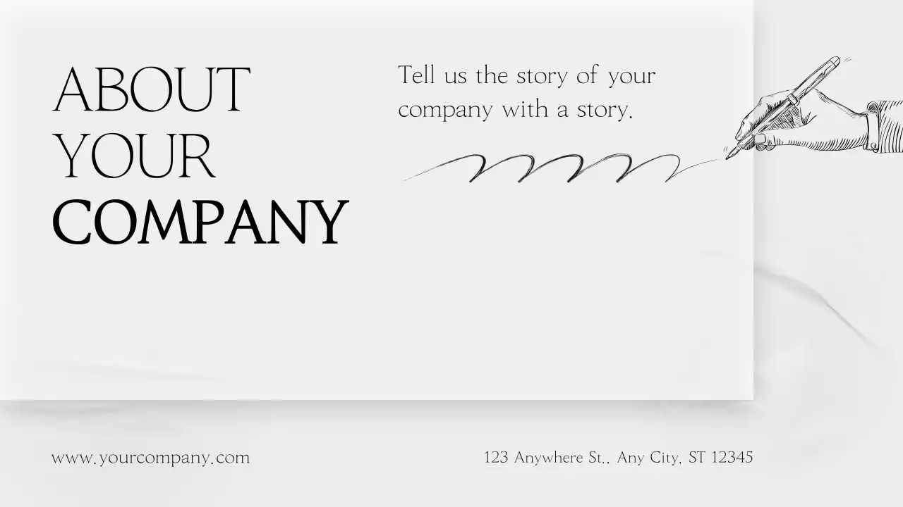 A simple, gray, storytelling company profile