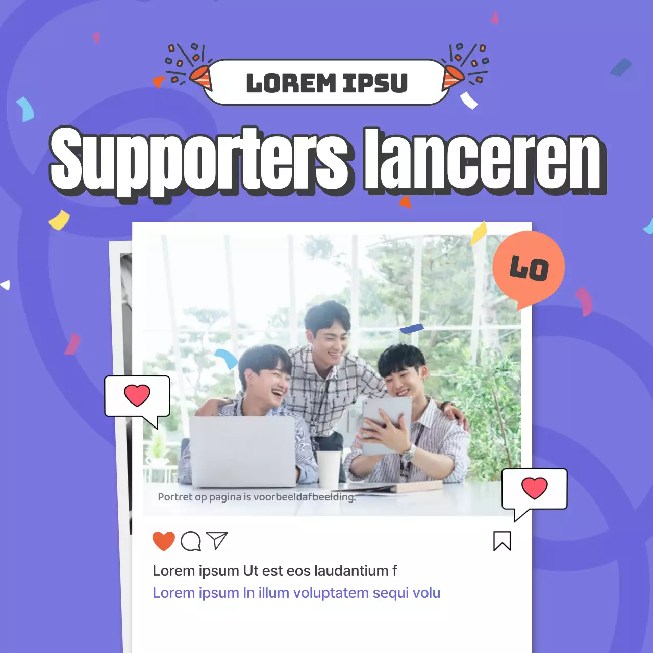 Het promoten van een eenvoudige supporterslancering in paars en rood.