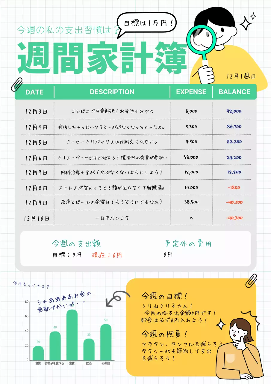 緑 シンプル 家計簿 計画書 文書フォーム