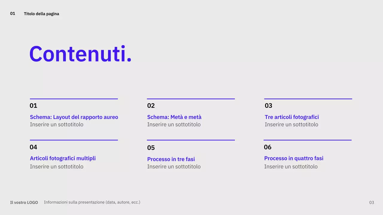 Layout semplici e variegati in blu per la pianificazione