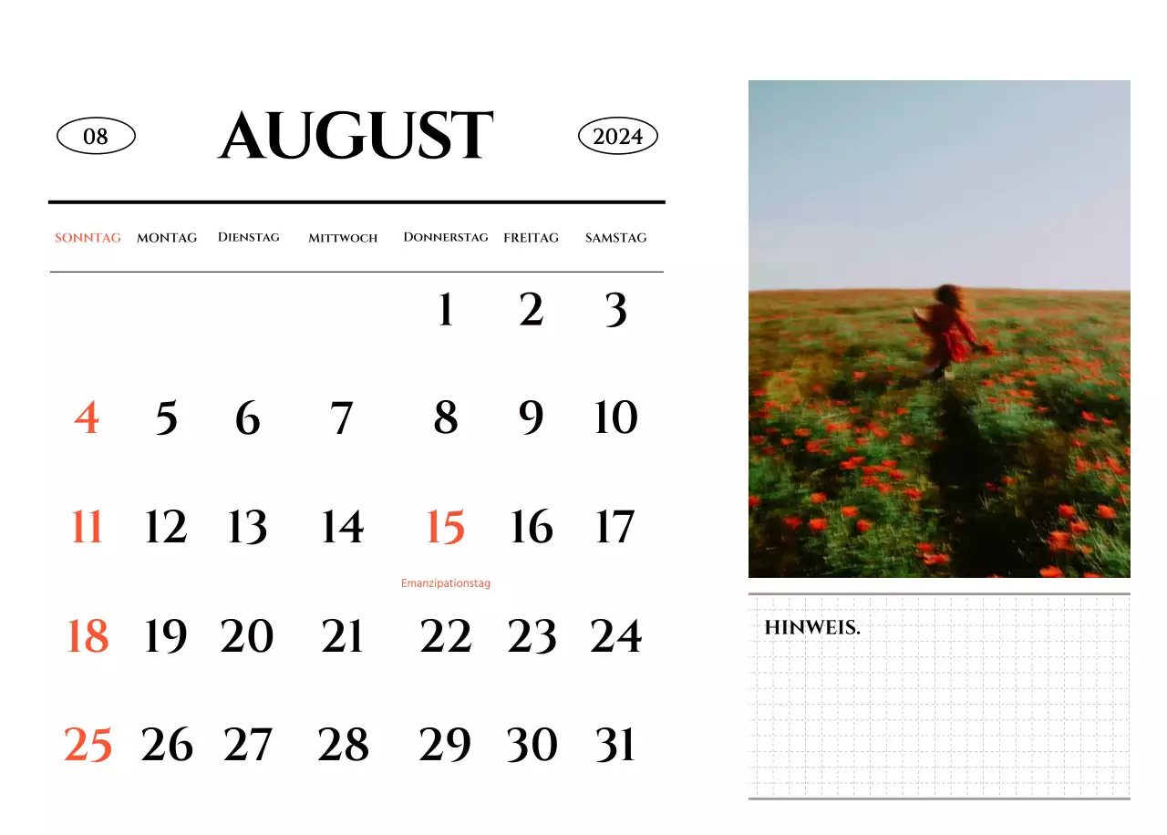 Ein Kalender im schlichten Stil mit einem emotionalen Reisefotografiekonzept