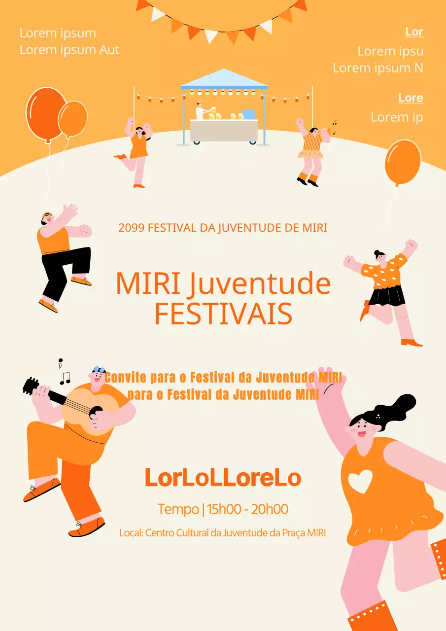 Promover um festival da juventude minimalista em laranja e preto
