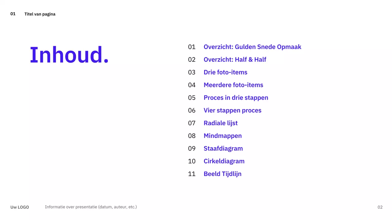 Eenvoudige, gevarieerde lay-outs in blauw voor planning
