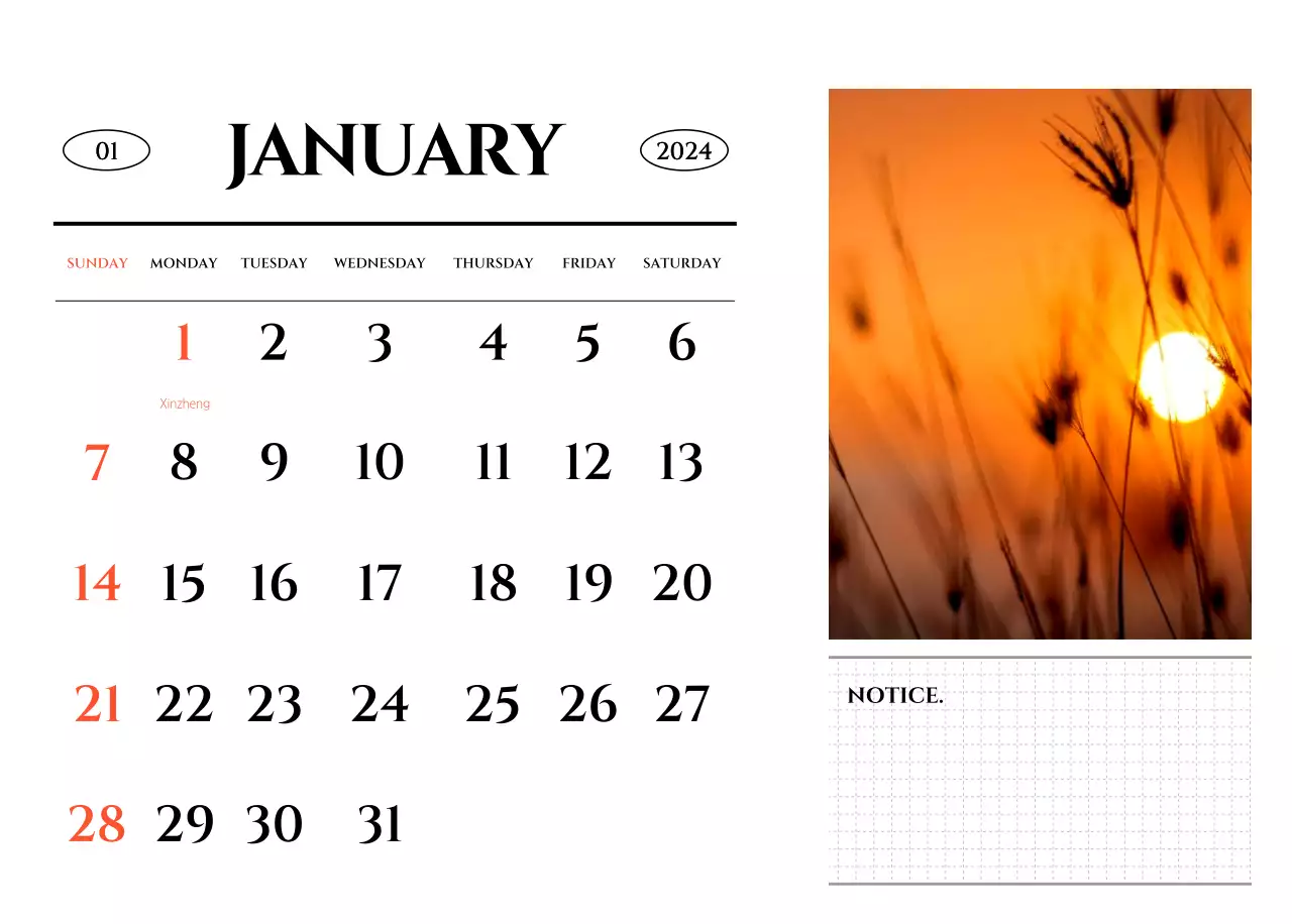 Simple style calendar with an emotional travel photography concept