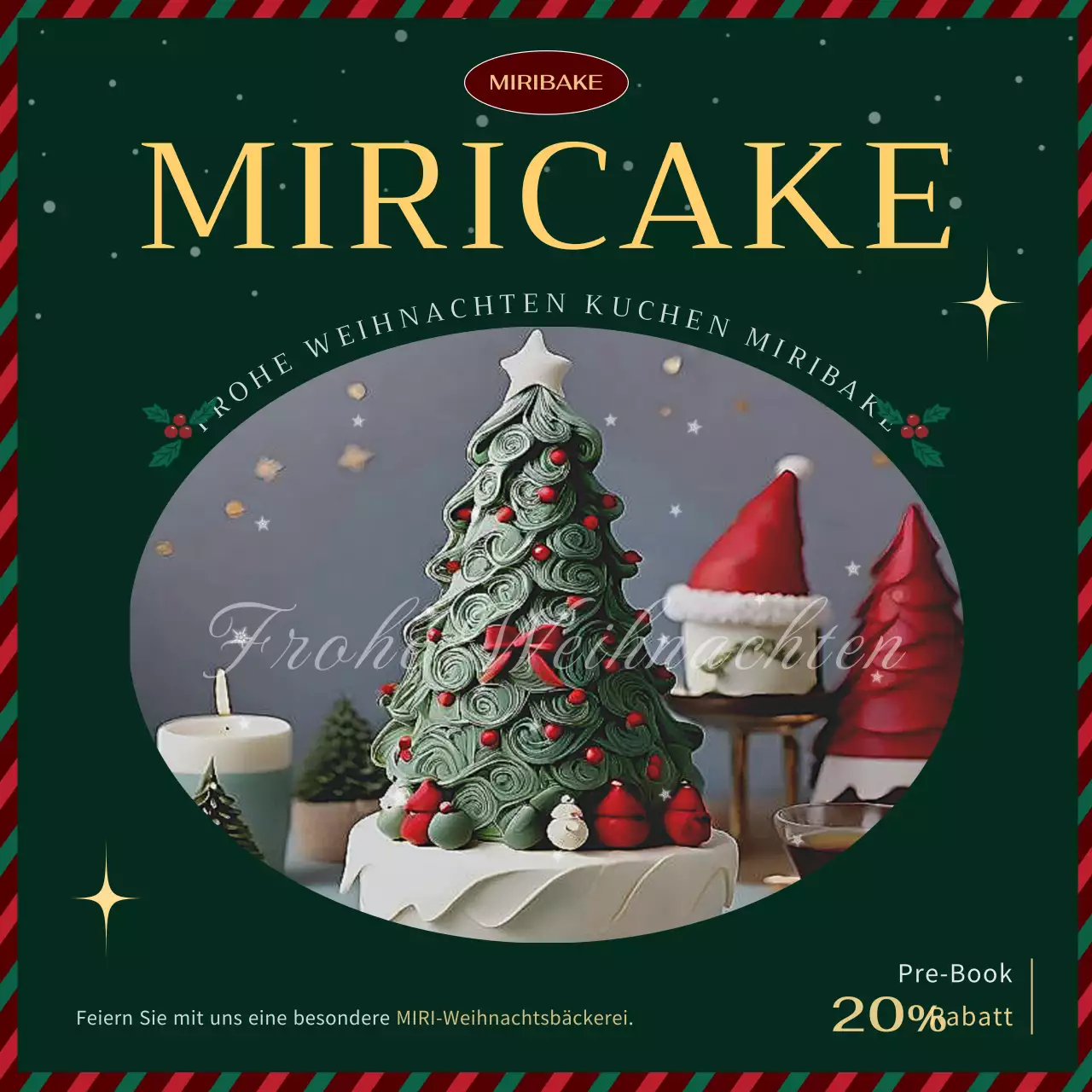 Werbung für einen klassischen Weihnachtskuchen in Grün