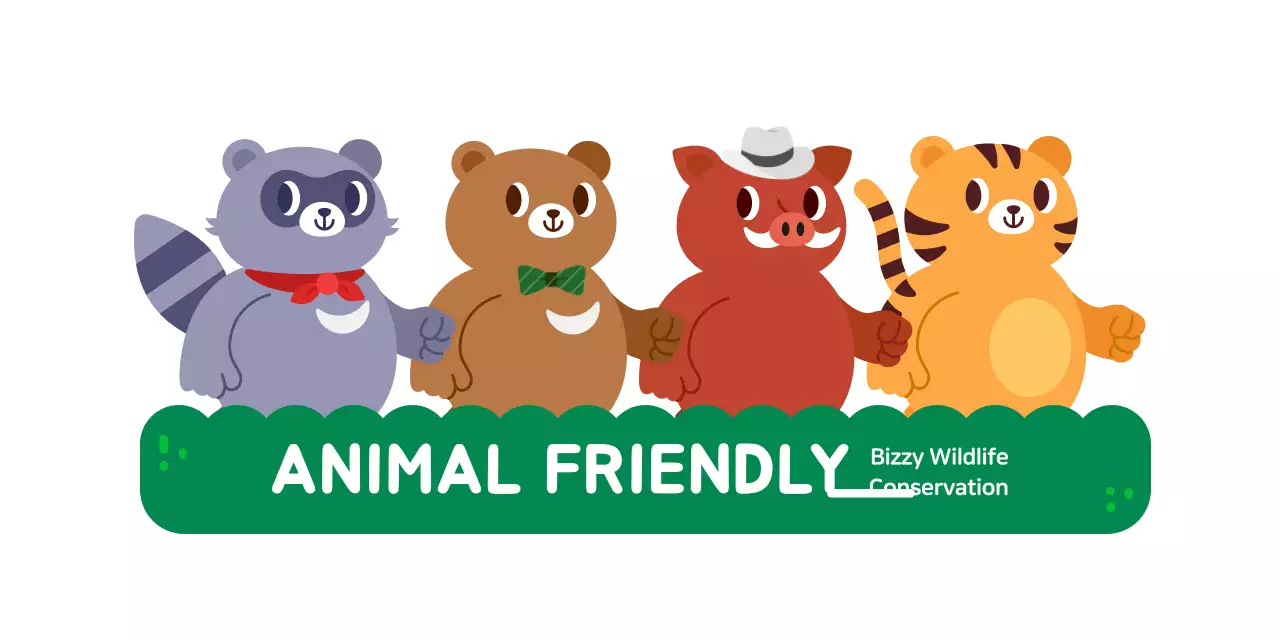 Animal advocacy organization event sign with cute animal character illustrations