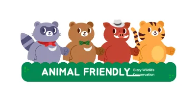 Animal advocacy organization event sign with cute animal character illustrations