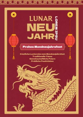 Rote und goldene elegante Mondneujahrs-Anzeige