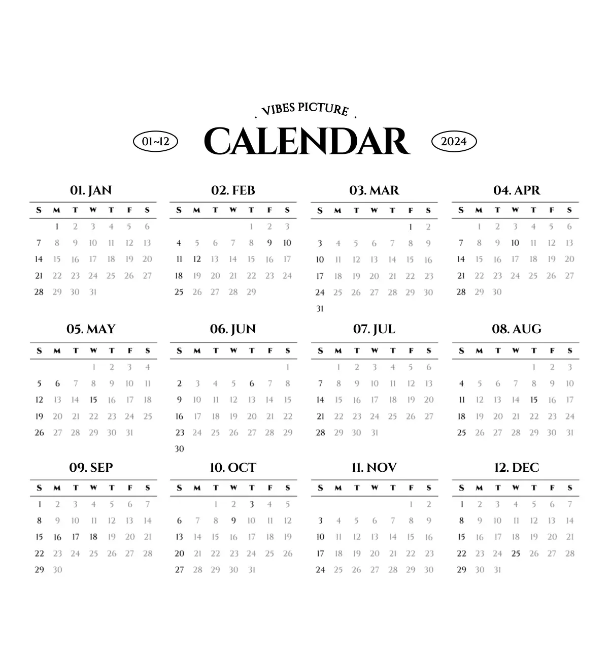 Simple style wall calendar with black and white emotional travel photography concept