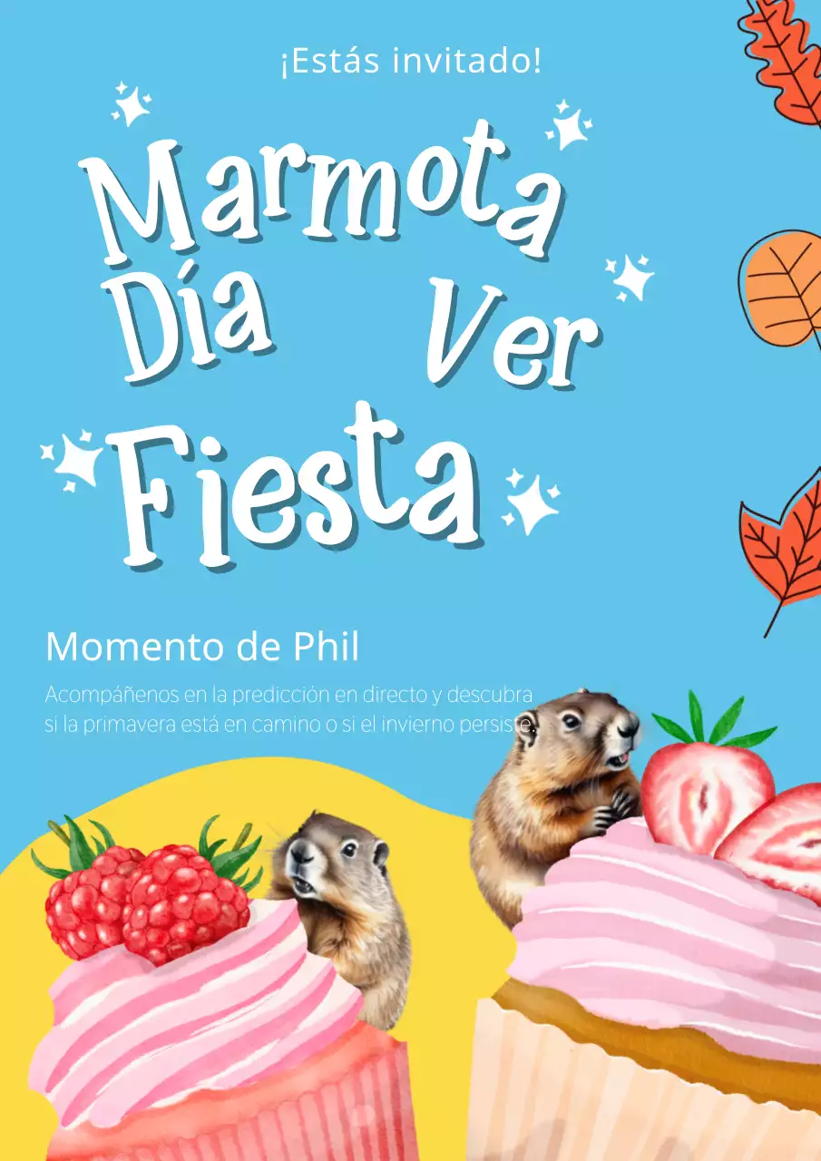 Invitación Fiesta Día de la Marmota Vintage Azul Cielo y Amarillo