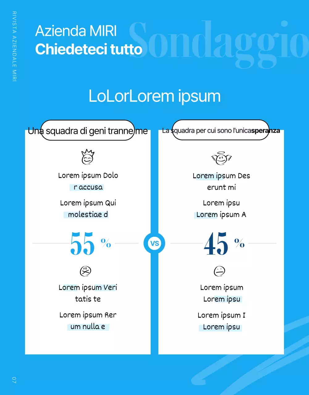 Moderna rivista aziendale in azzurro e bianco