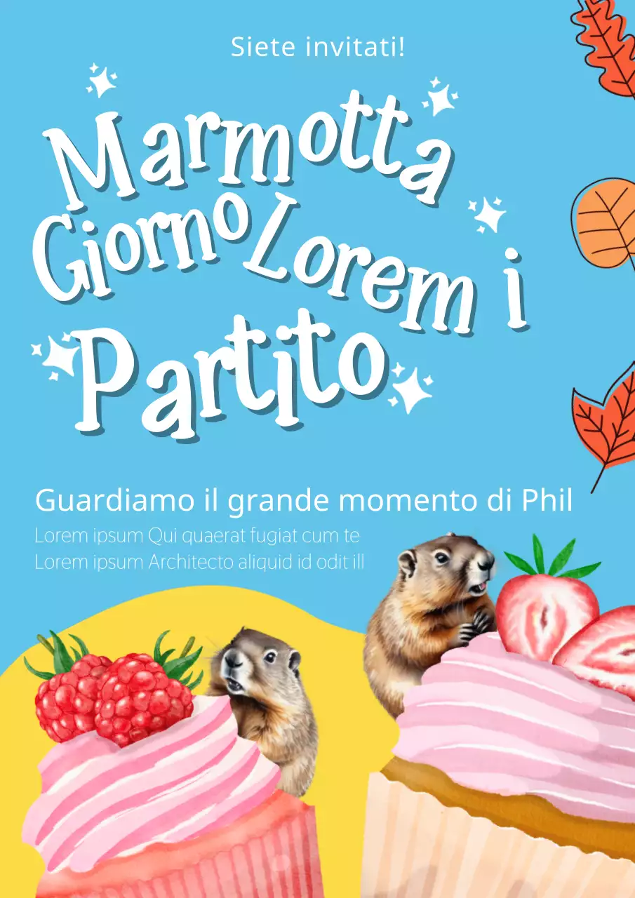 Invito per la festa del Giorno della Marmotta vintage giallo e blu cielo