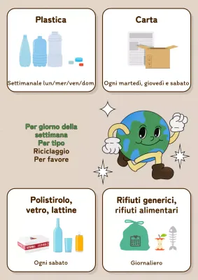 Un semplice avviso di spazzatura verde e marrone
