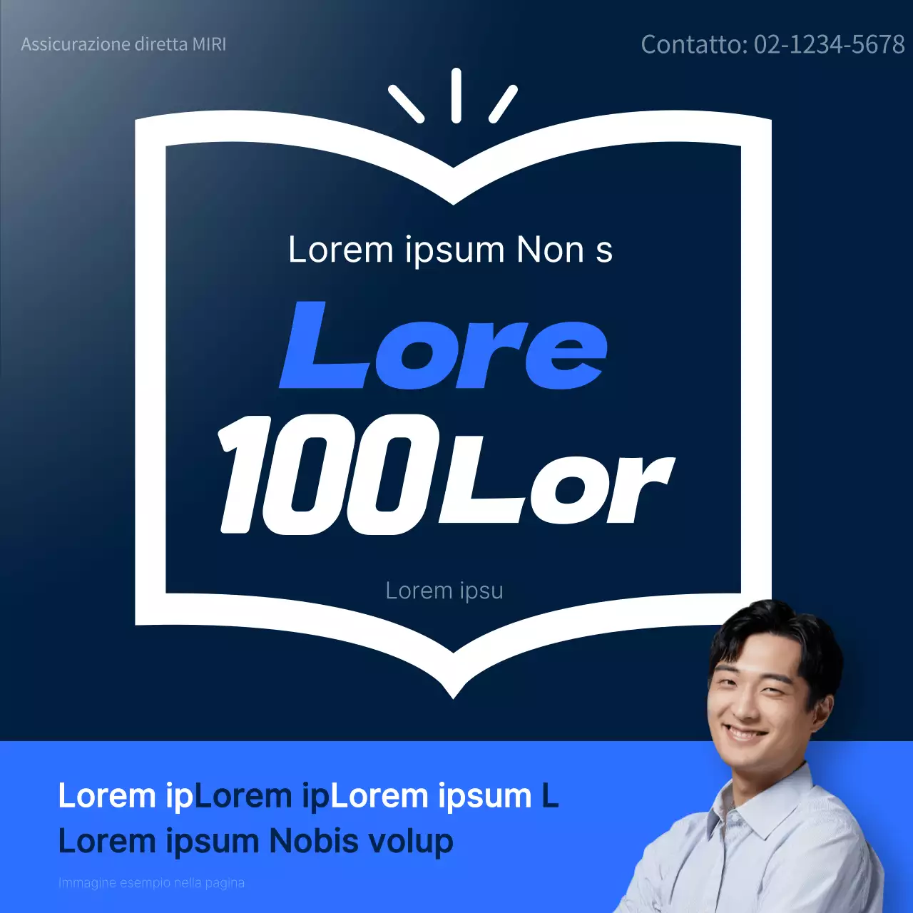 Una pubblicità di classe di un'agenzia di assicurazioni in bianco e blu