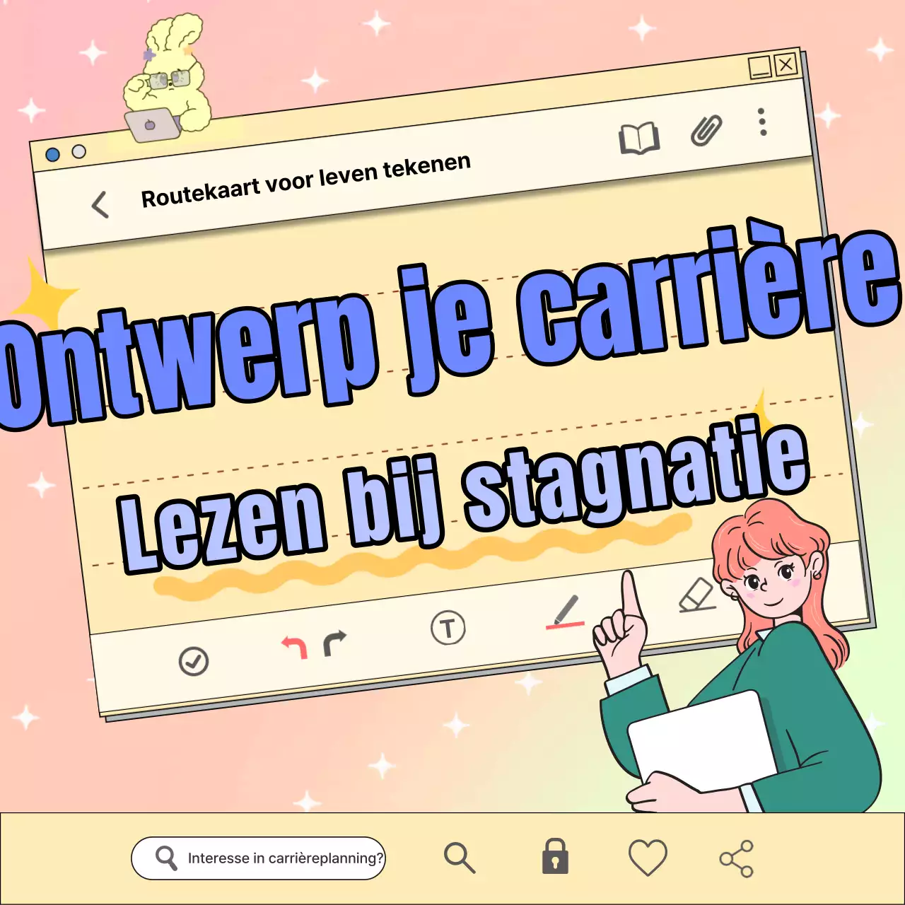 Een loopbaanplanningsgids met een geel, kitscherig notitieblokconcept