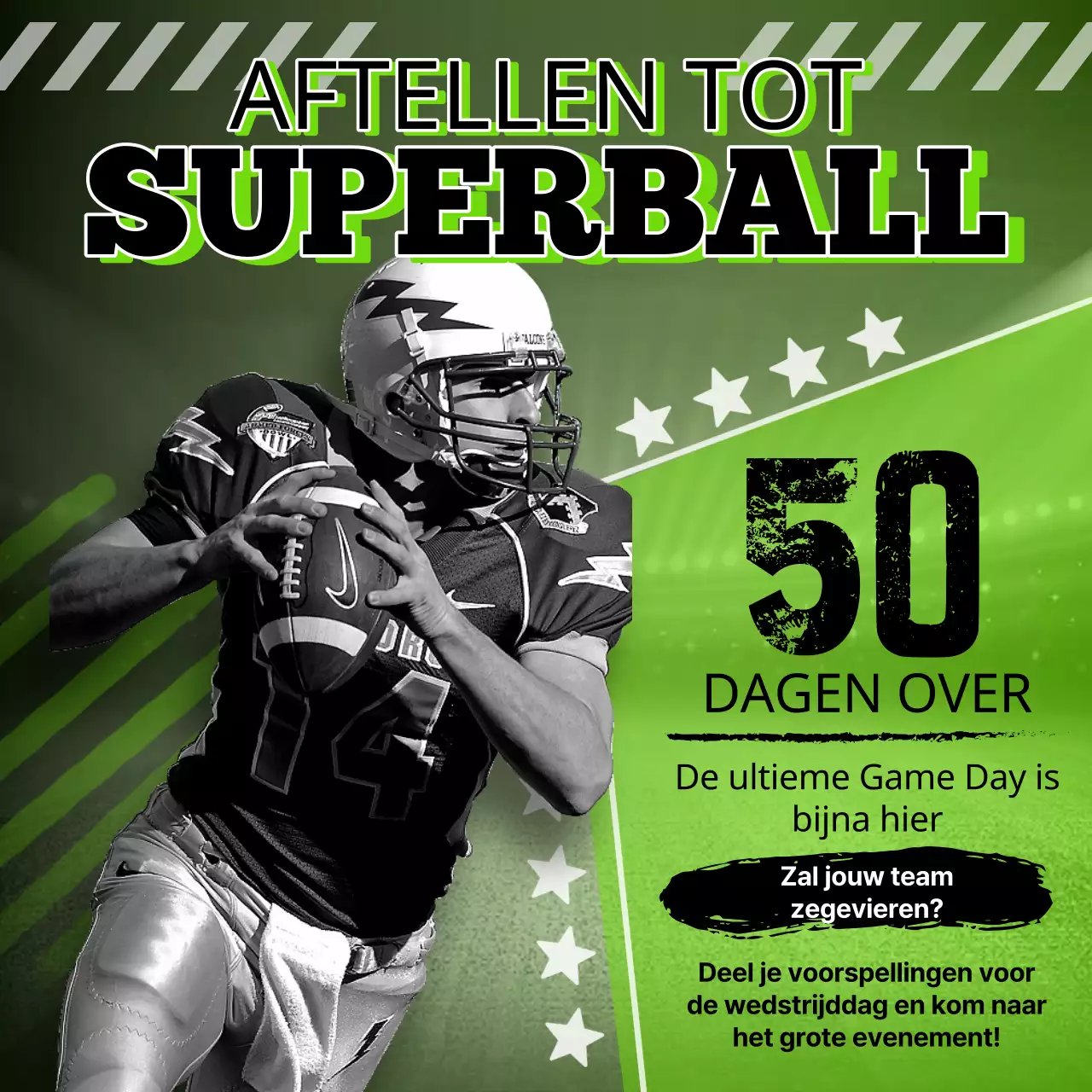Geometrische Super Bowl-aftelpromo in limoen en zwart
