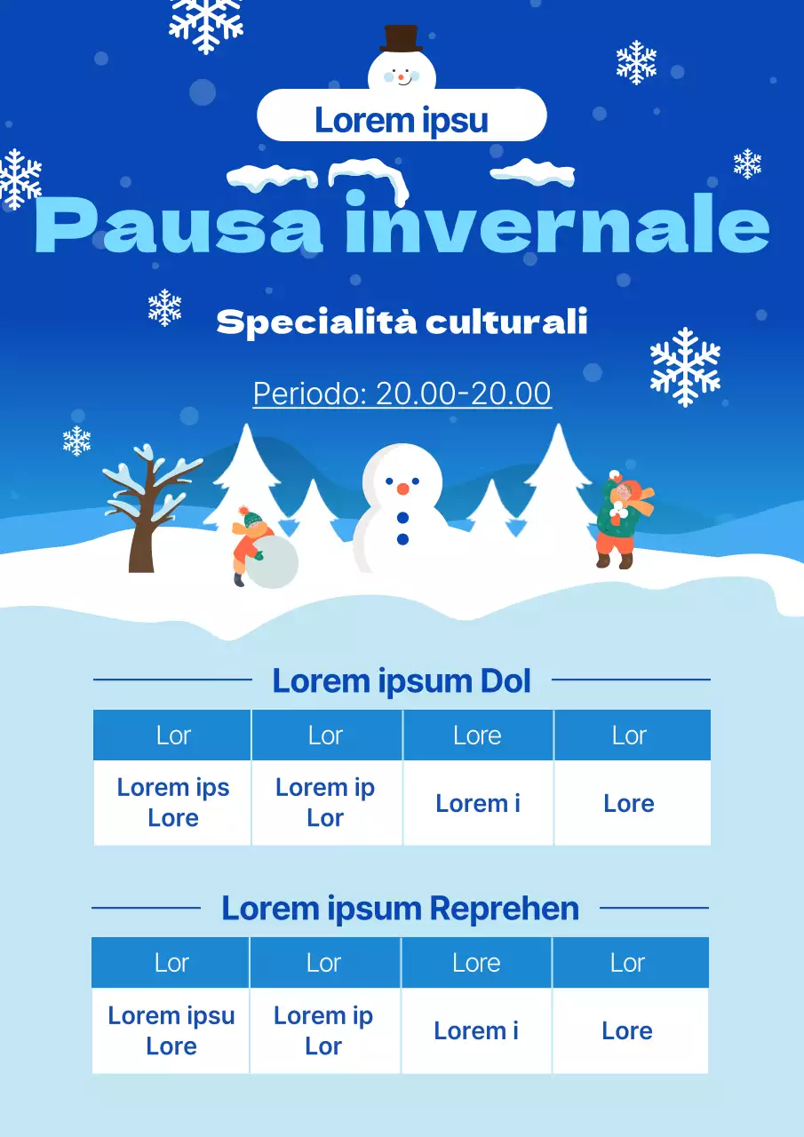 Materiale didattico minimalista azzurro e bianco per la pausa invernale