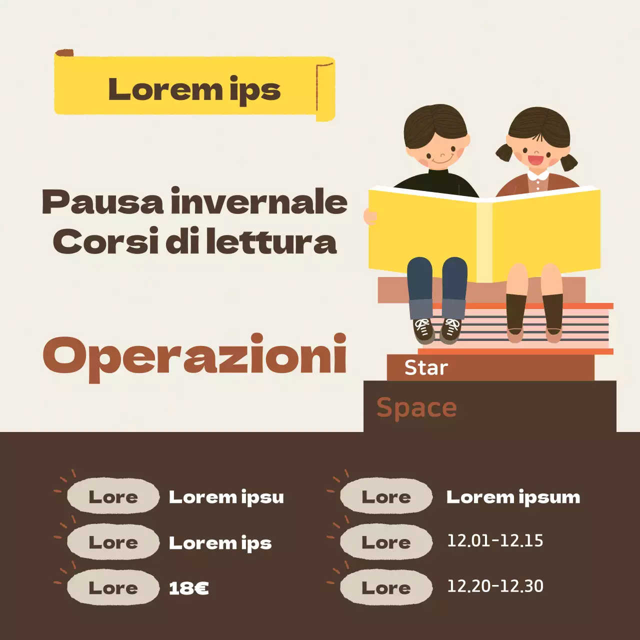 Promuovere il programma di vacanze invernali giallo e marrone