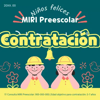 Puesto de contratación preescolar amarillo y verde