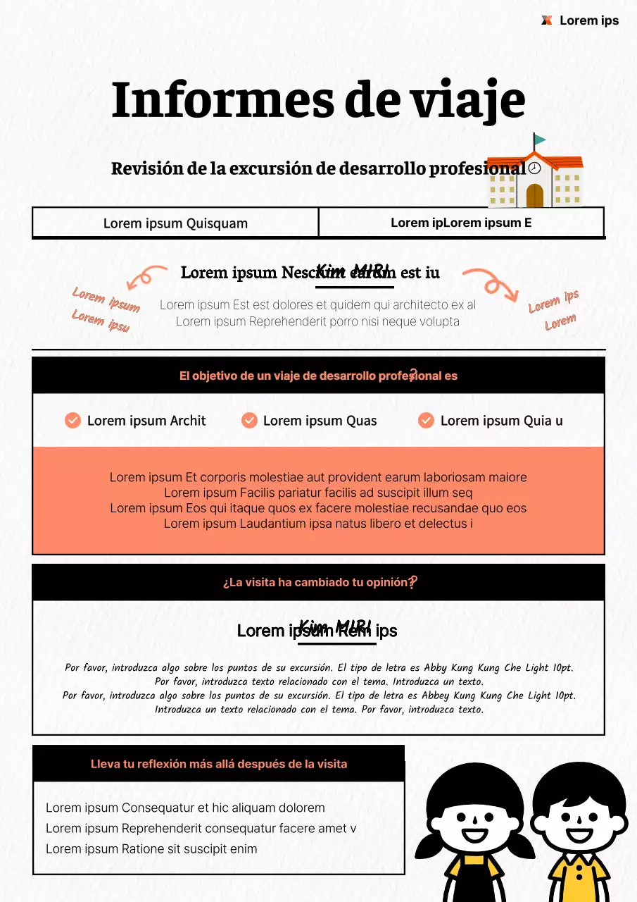 Un informe de viaje de campo con clase en naranja y negro