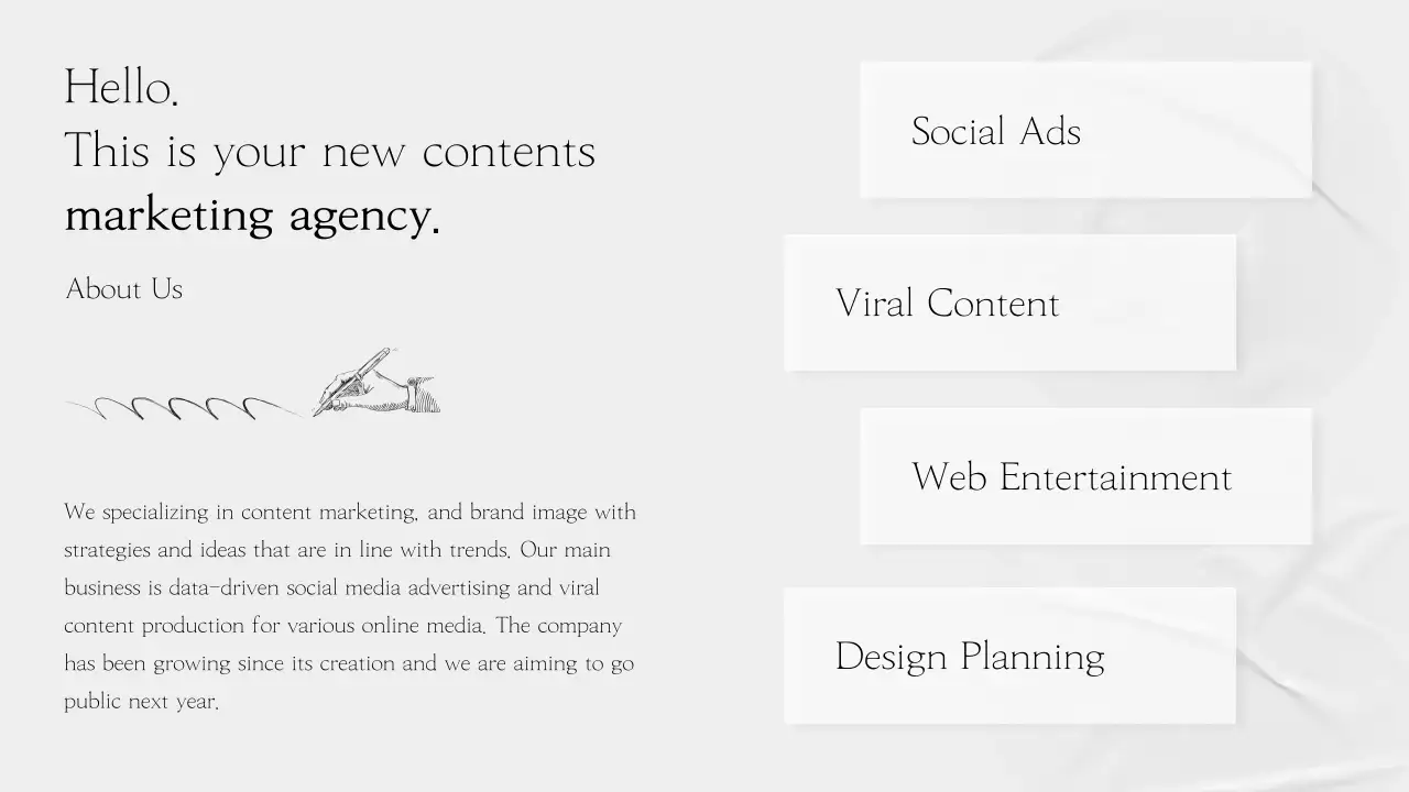 A simple, gray, storytelling company profile