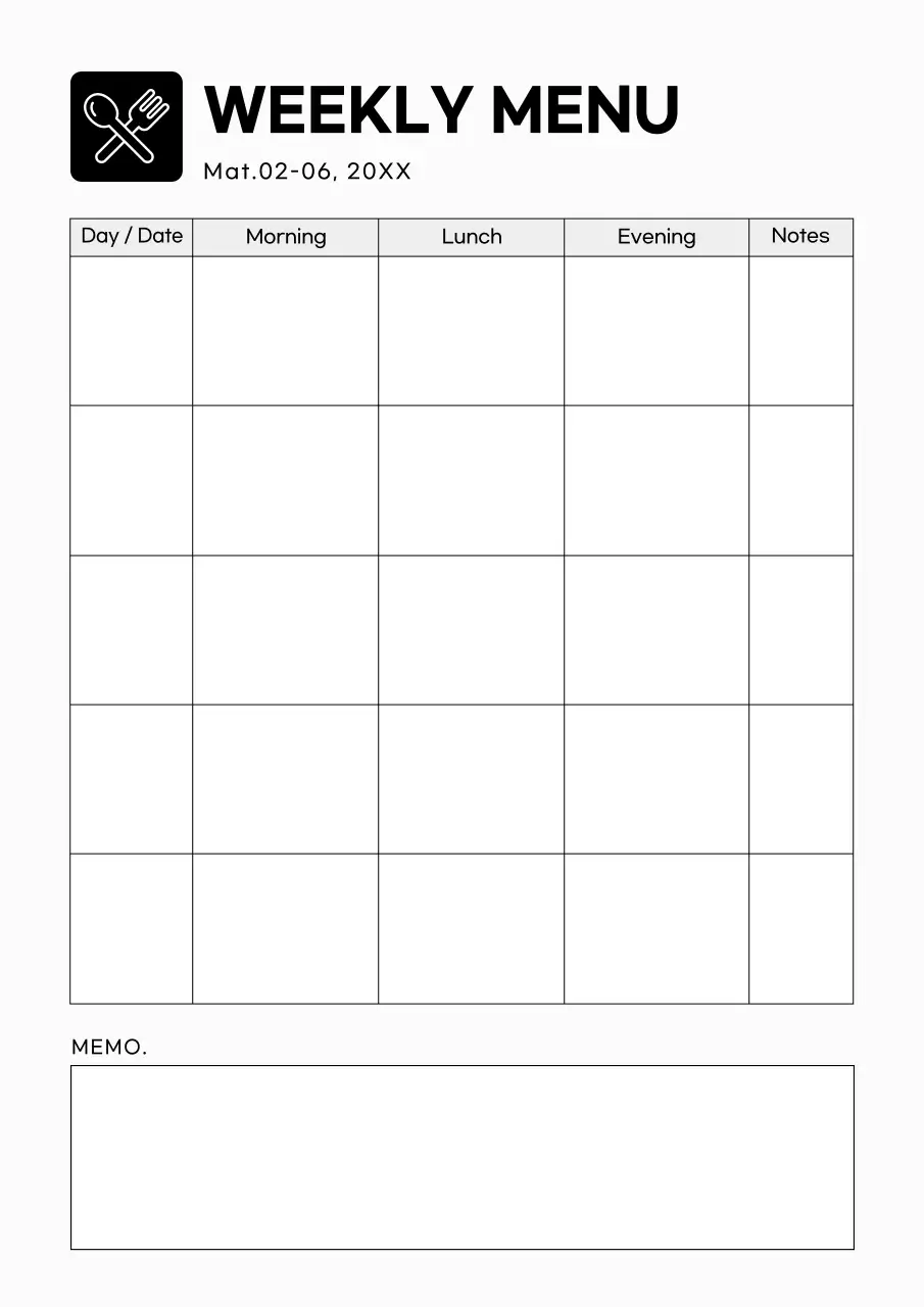 Black Minimal Menu Planner