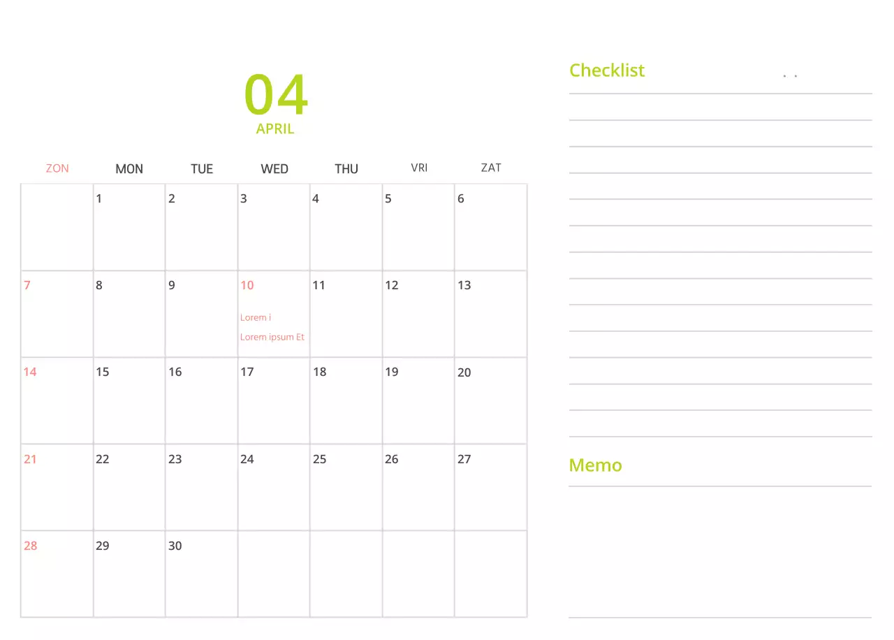 Schattige geïllustreerde groene bureaukalender met familiethema