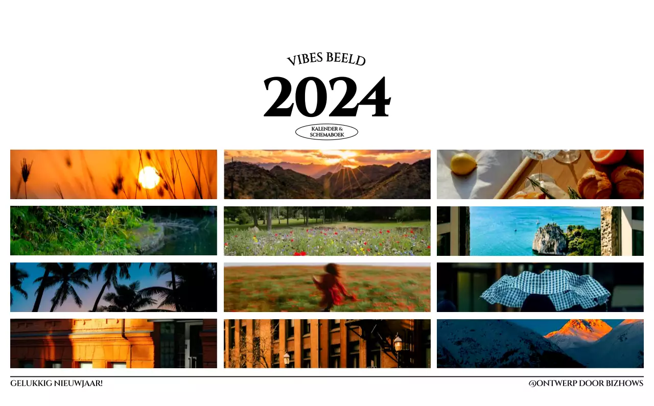 Eenvoudige stijl muurkalender met zwart-wit emotionele reisfotografie concept