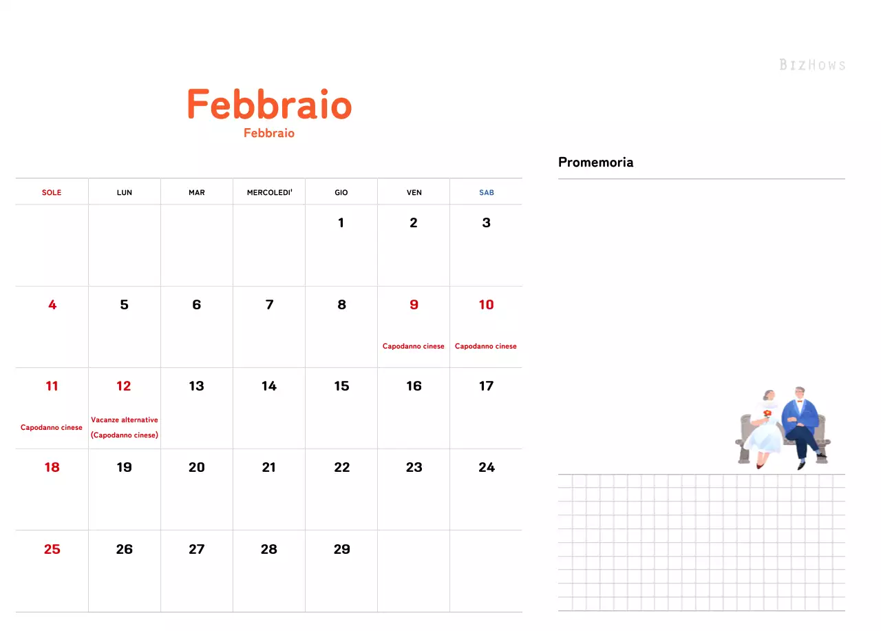 Un calendario di Capodanno caldo e illustrato