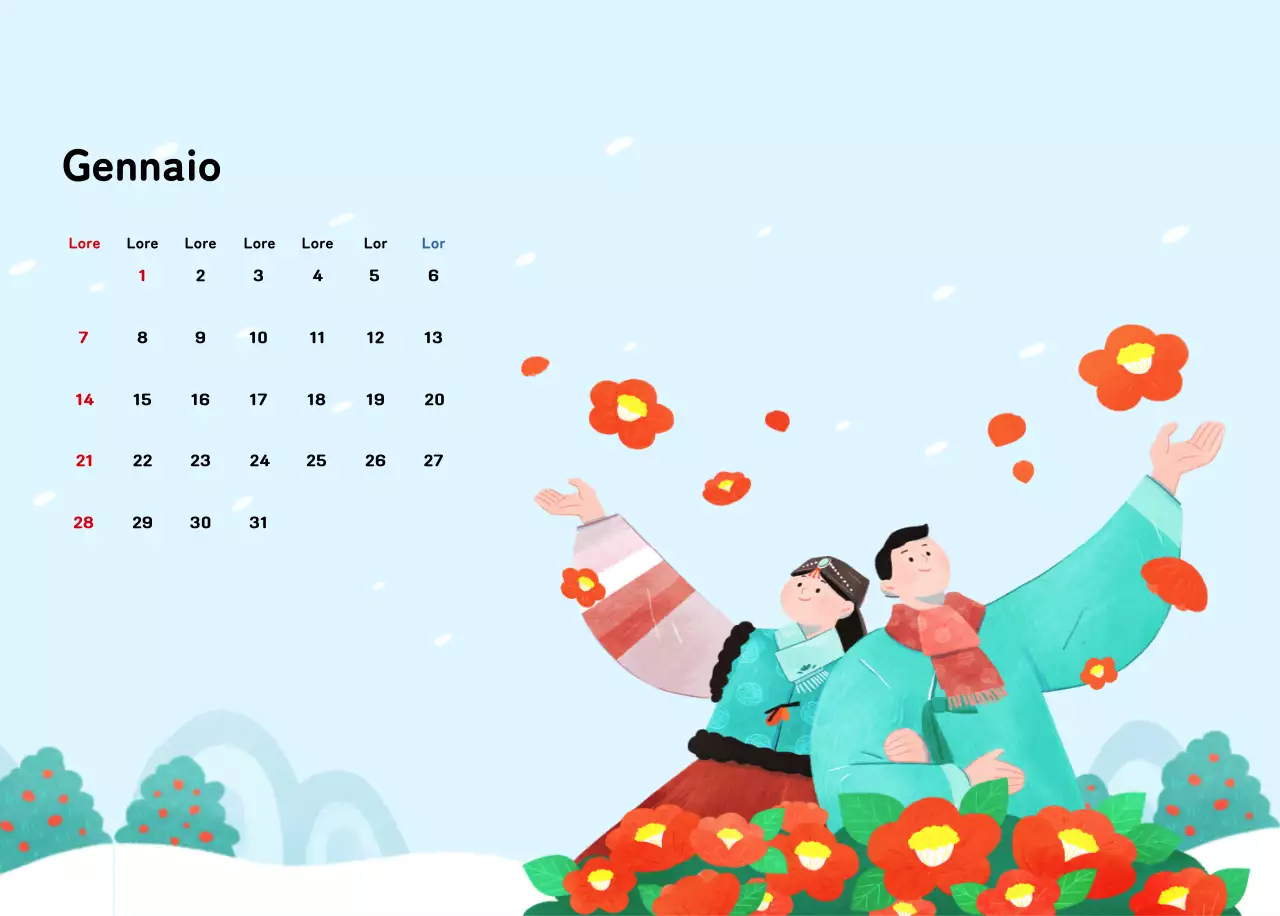 Un calendario di Capodanno caldo e illustrato
