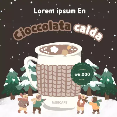 Pubblicità kitsch del latte caldo al cioccolato in beige e marrone