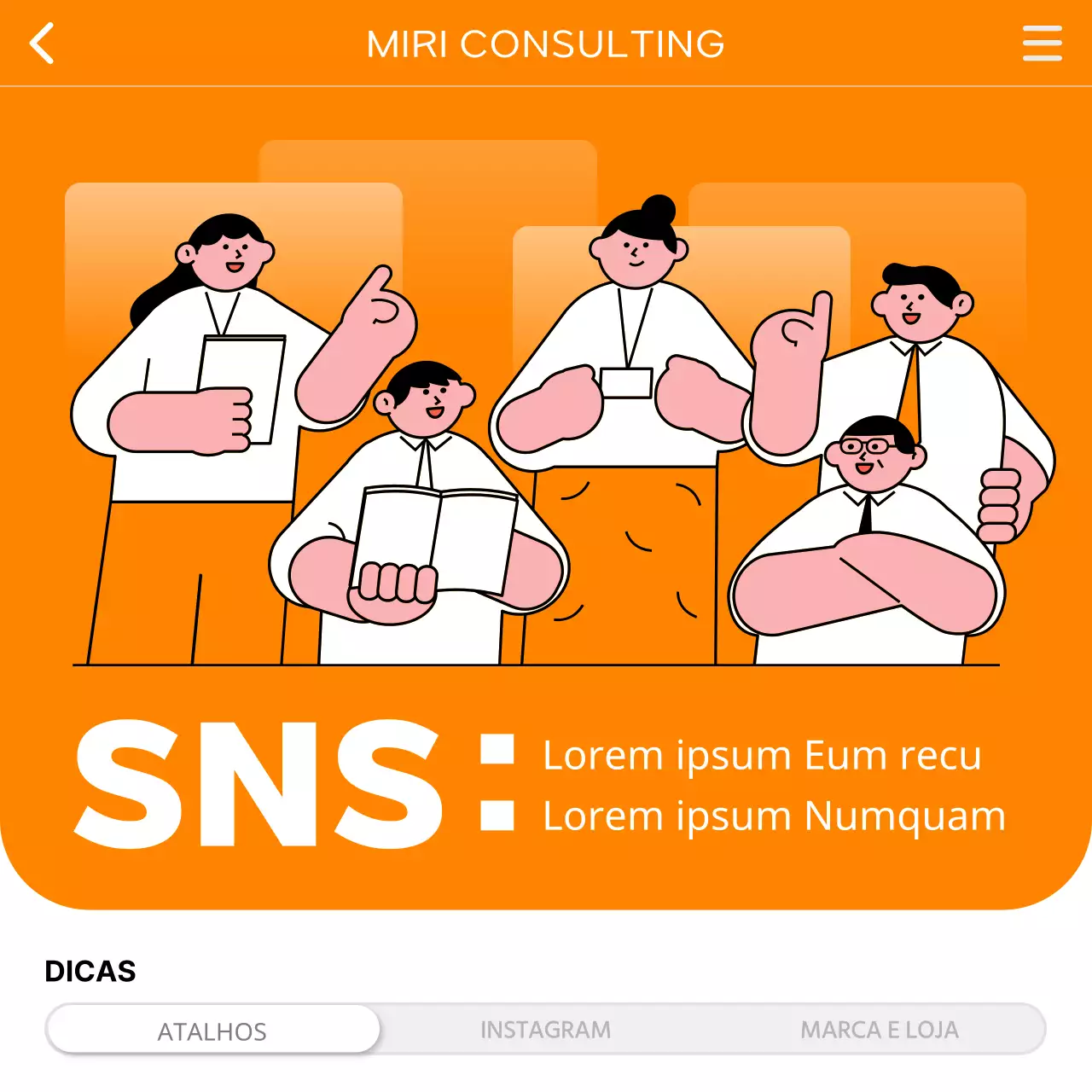 Promover uma consultoria moderna nas redes sociais em laranja e branco