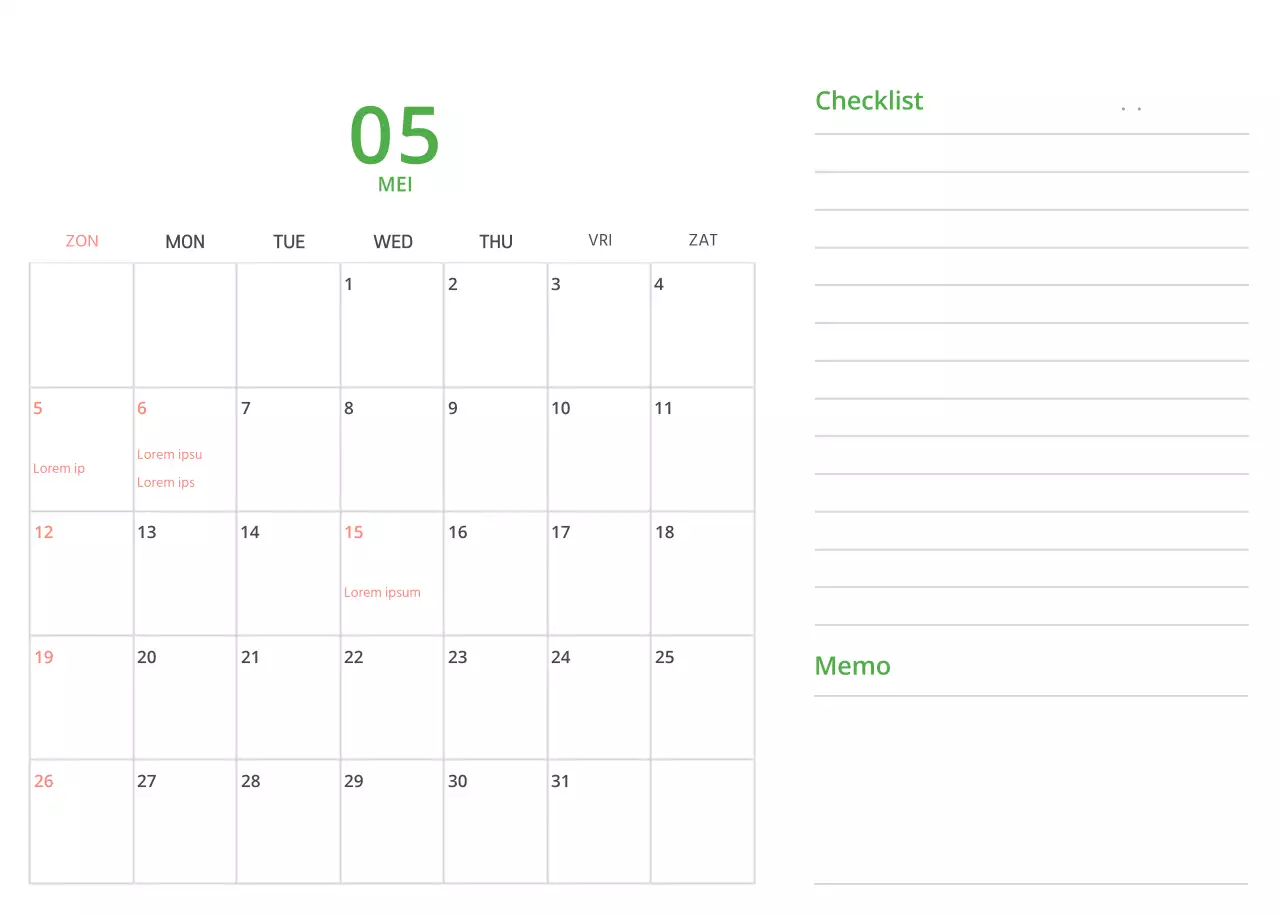 Schattige geïllustreerde groene bureaukalender met familiethema
