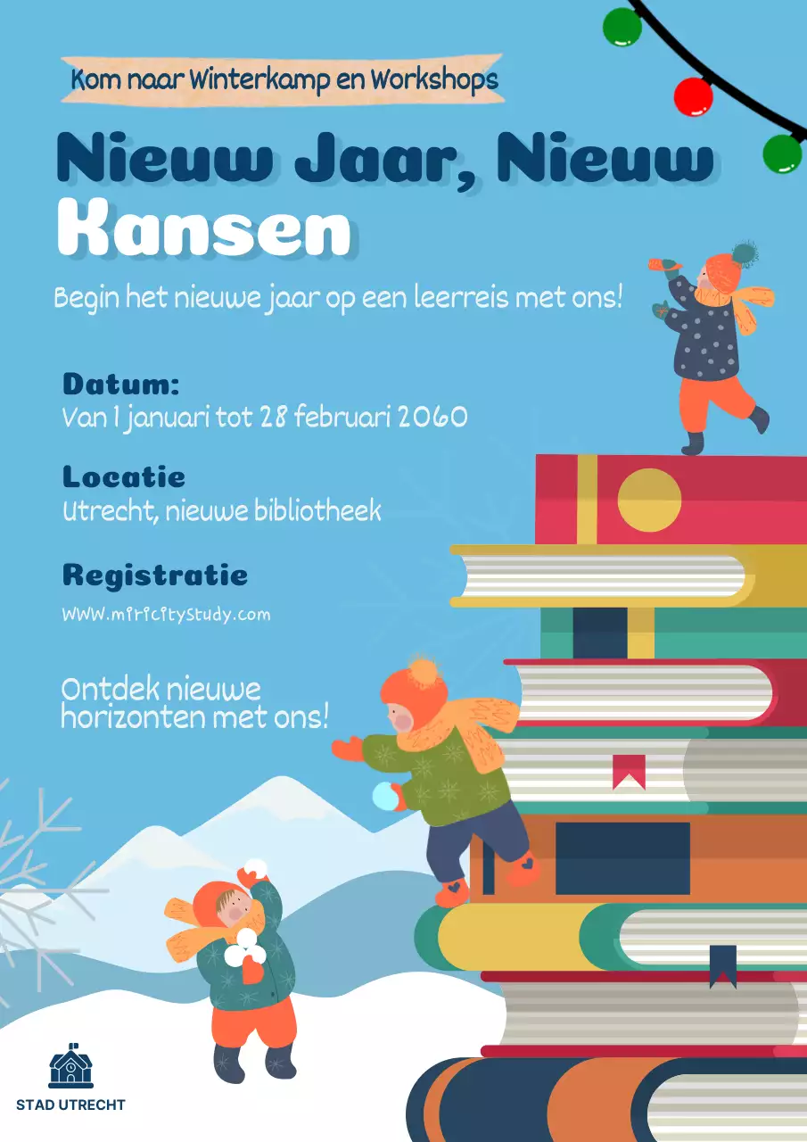Hemelsblauw en Wit Kitsch School Winterkamp Publiciteit