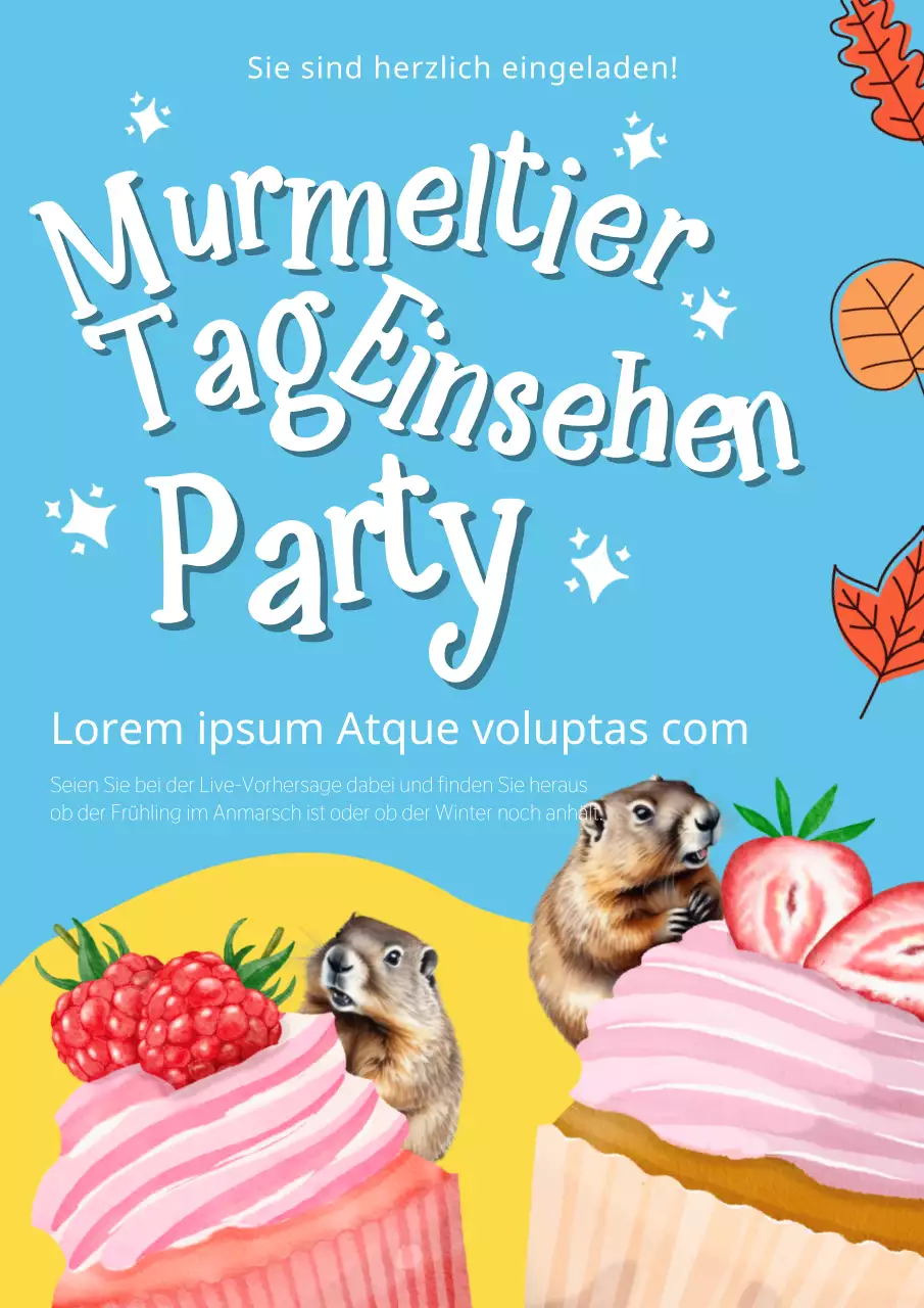 Himmelblau und Gelb Vintage Murmeltier Tag Party-Einladung