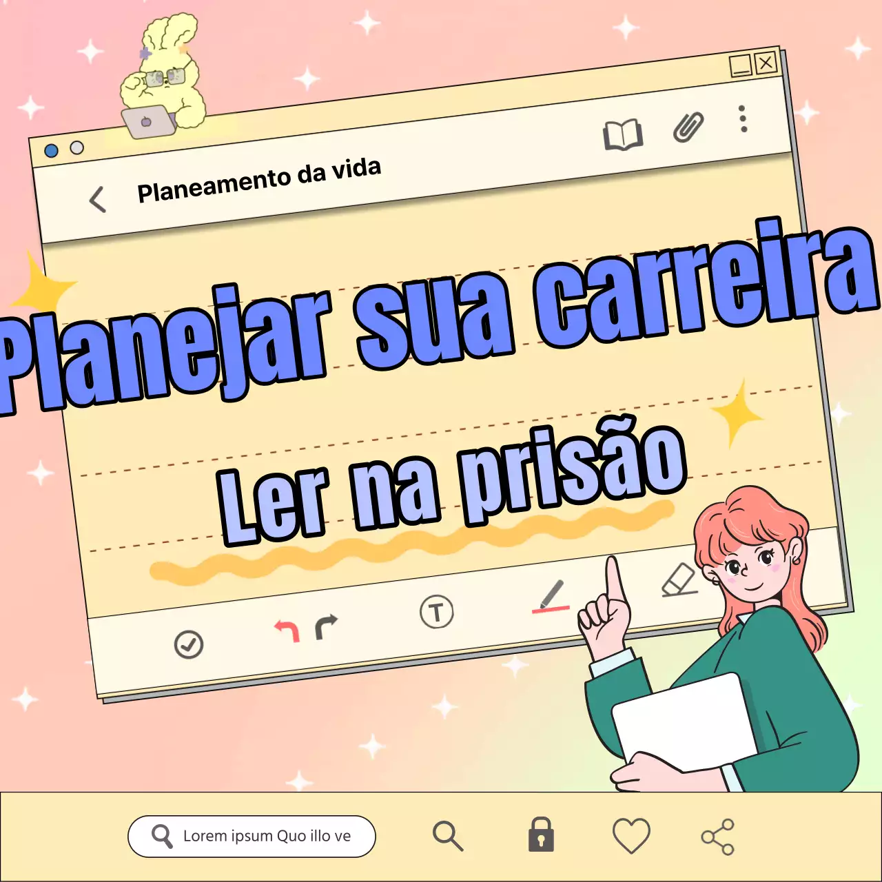 Um guia de planeamento de carreira com um conceito de bloco de notas amarelo e kitsch