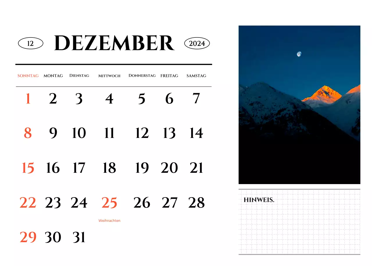 Ein Kalender im schlichten Stil mit einem emotionalen Reisefotografiekonzept