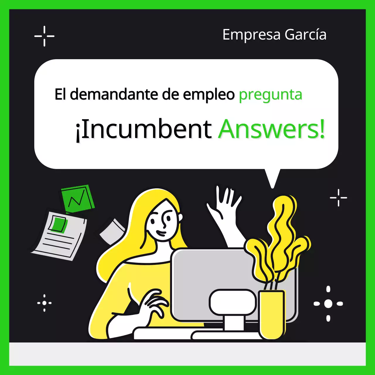 Información de la entrevista del titular en el estilo de moda de verde lima y negro