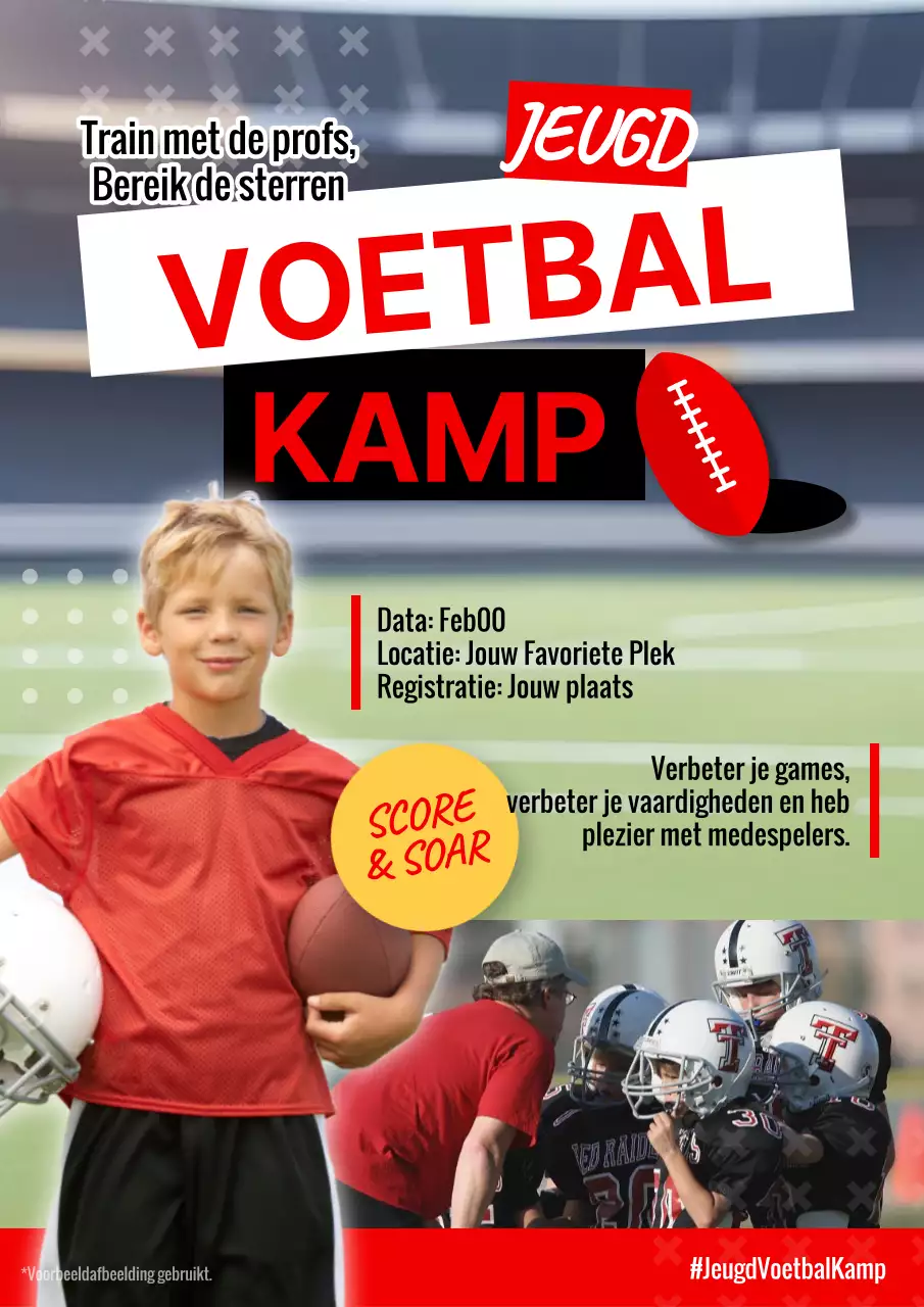 Rood en Wit Trendy Voetbalkamp Publiciteit