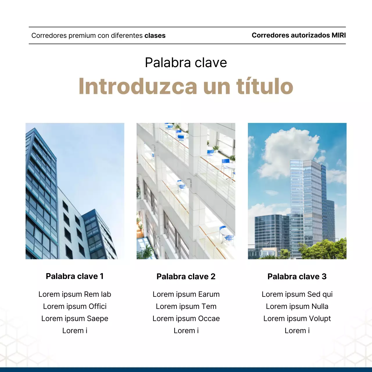 Lujoso anuncio inmobiliario en azul marino y dorado de un agente inmobiliario.