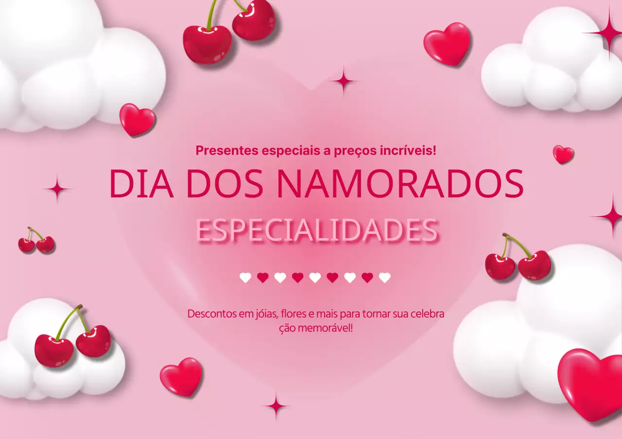 Publicidade de saldos rosa e vermelho para o Dia dos Namorados