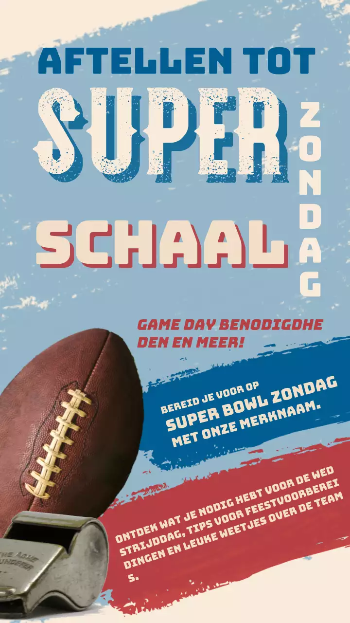 Vintage Super Bowl countdown reclame in blauw en rood